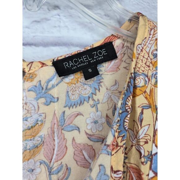 Rachel Zoe yellow boho floral smocked v-neck spring/summer blouse top small - Picture 5 of 7